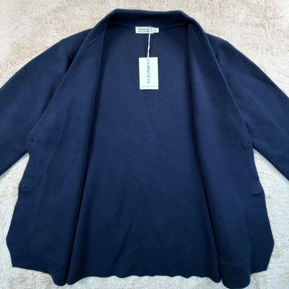 Collars & Co Mens Small Luxury Knit Blazer Navy Blue Merino Wool NWT